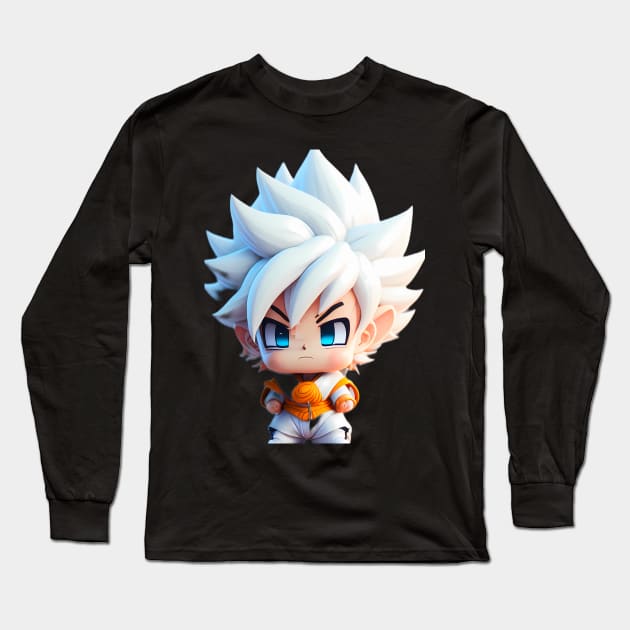 Ultra instinct white hair goku style martial artist miniature Long Sleeve T-Shirt by Miniunstube